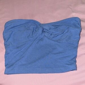 Blue Strapless Ribbed Top